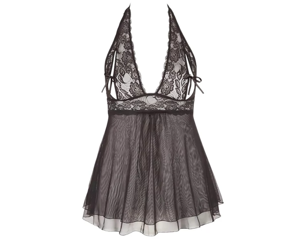 Cottelli Plus Size - csipkés lenge babydoll (fekete)