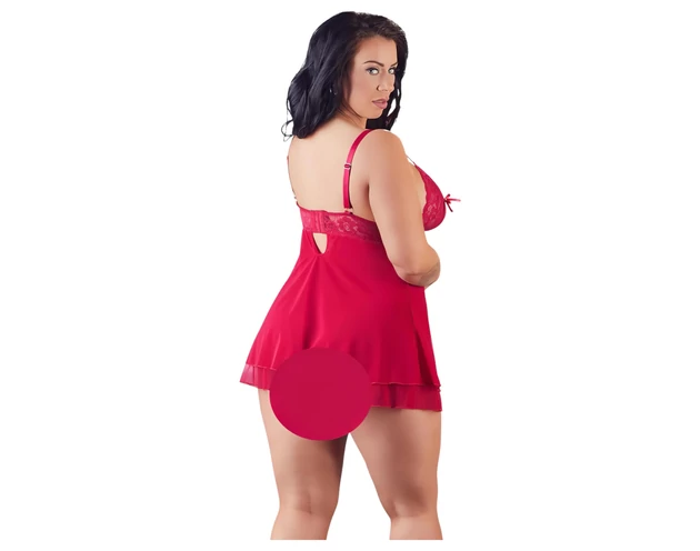 Cottelli Plus Size - csipkés, lenge babydoll (piros)