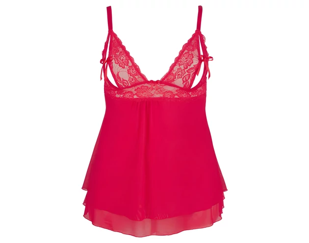 Cottelli Plus Size - csipkés, lenge babydoll (piros)