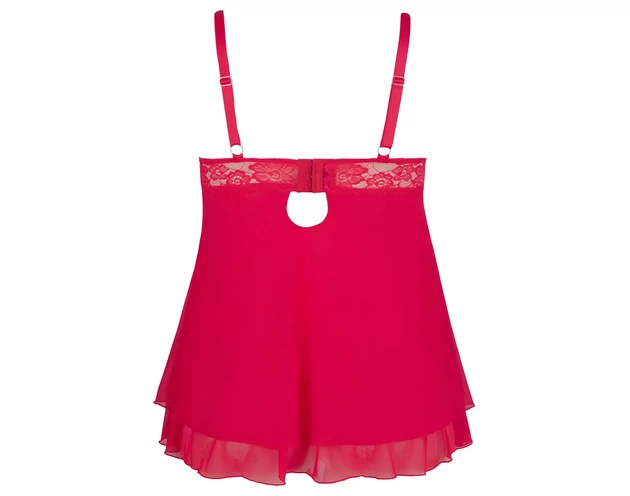 Cottelli Plus Size - csipkés, lenge babydoll (piros)