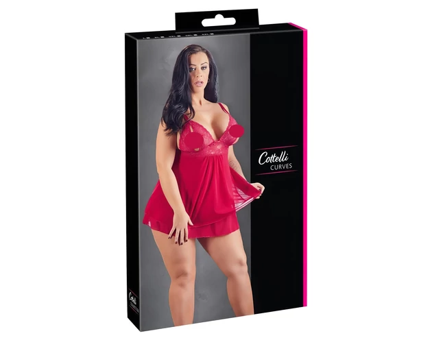 Cottelli Plus Size - csipkés, lenge babydoll (piros)