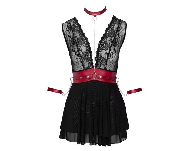 Cottelli Bondage - nyakpántos csipkés babydoll (fekete)