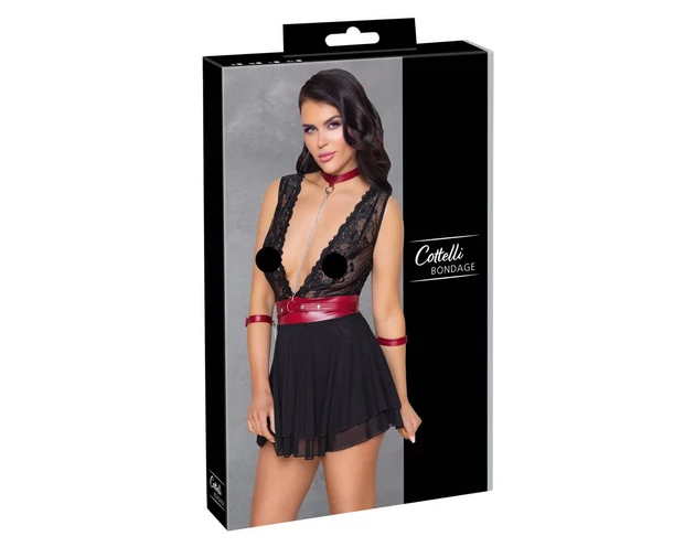 Cottelli Bondage - nyakpántos csipkés babydoll (fekete)