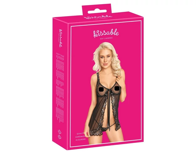 Kissable - nyitott babydoll (fekete)