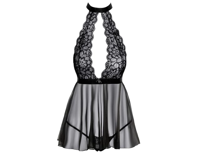 Kissable - nyakpántos, csipke babydoll (fekete)