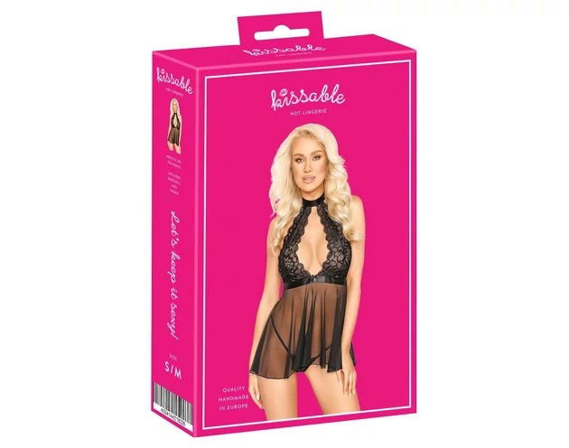 Kissable - nyakpántos, csipke babydoll (fekete)