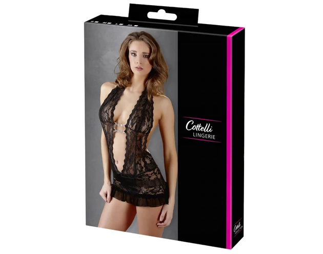 Cottelli - Nyakpántos csipke mini (fekete)