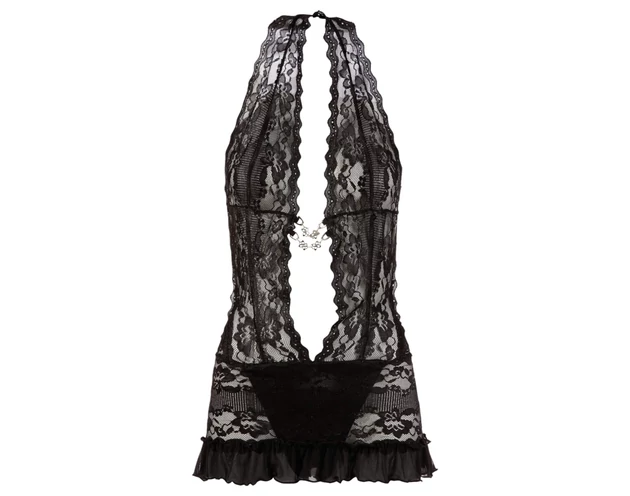 Cottelli - Nyakpántos csipke mini (fekete)