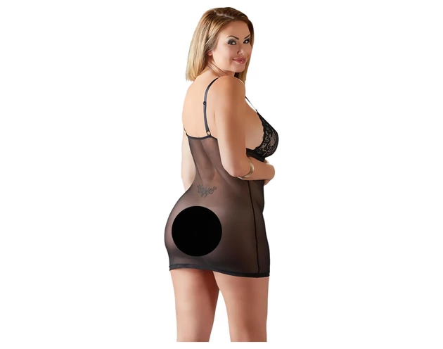 Cottelli Plus Size - csipkés átlátszó hálóing (fekete)