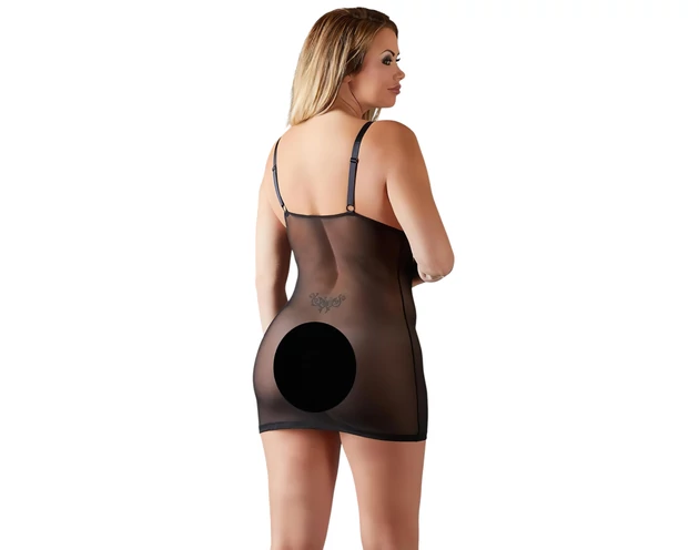 Cottelli Plus Size - csipkés átlátszó hálóing (fekete)