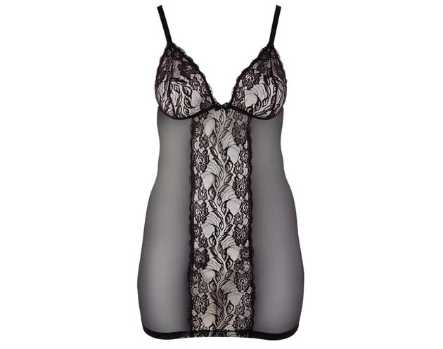 Cottelli Plus Size - csipkés átlátszó hálóing (fekete)