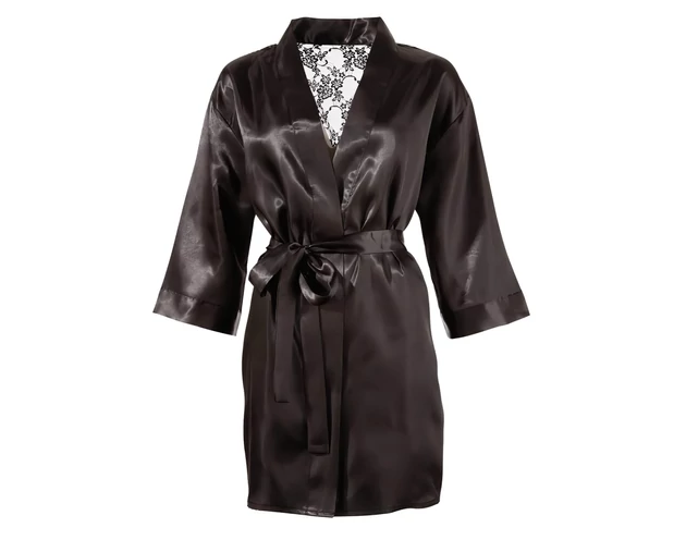 Cottelli - szatén-csipke, rövid köntös (fekete)