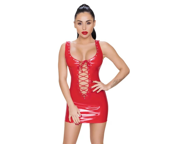 Black Level - fűzős lakk miniruha (piros)