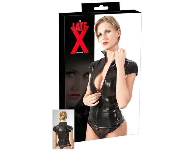 LATEX - cipzáras, rövidujjú női felső (fekete)