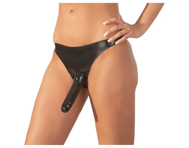 LATEX - alsó külső dildóval - fekete (S-L)
