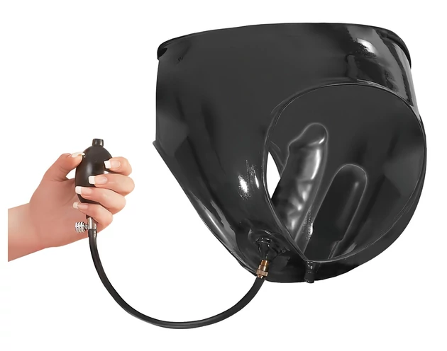 LATEX - női bugyi 2db pumpálható belső dildóval (fekete)