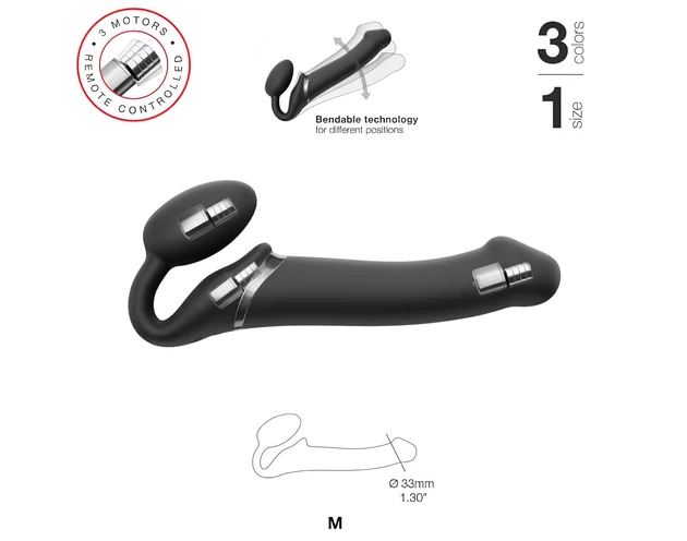Strap-on-me M - felcsatolható vibrátor - közepes (fekete)