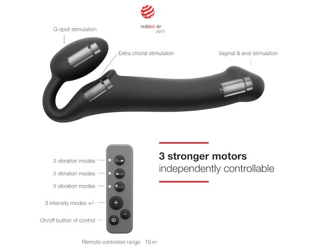 Strap-on-me M - felcsatolható vibrátor - közepes (fekete)