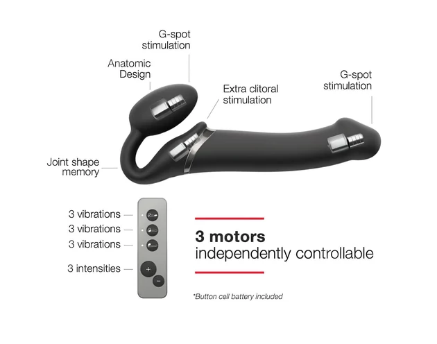 Strap-on-me M - felcsatolható vibrátor - közepes (fekete)