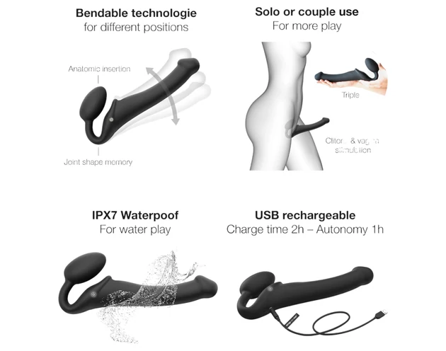Strap-on-me M - felcsatolható vibrátor - közepes (fekete)