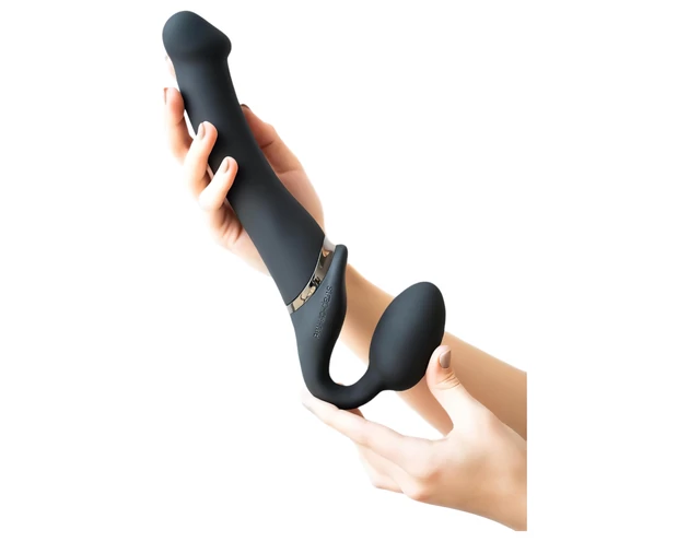 Strap-on-me M - felcsatolható vibrátor - közepes (fekete)