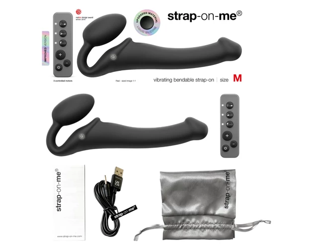 Strap-on-me M - felcsatolható vibrátor - közepes (fekete)