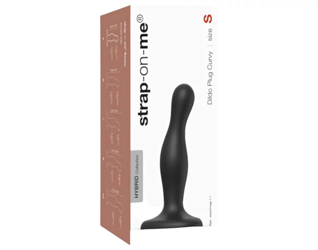 Strap-on-me Curvy S - hullámos, tapadókorongos dildó (fekete)