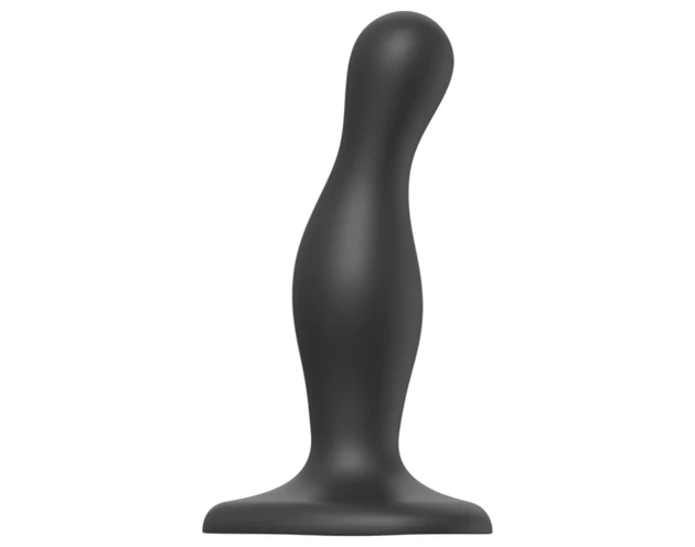 Strap-on-me Curvy S - hullámos, tapadókorongos dildó (fekete)