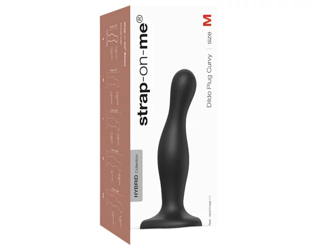 Strap-on-me Curvy M - hullámos, tapadókorongos dildó (fekete)