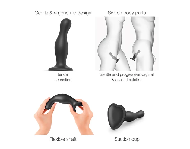 Strap-on-me Curvy L - hullámos, tapadókorongos dildó (fekete)