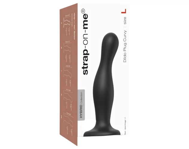 Strap-on-me Curvy L - hullámos, tapadókorongos dildó (fekete)