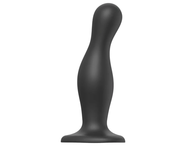 Strap-on-me Curvy L - hullámos, tapadókorongos dildó (fekete)