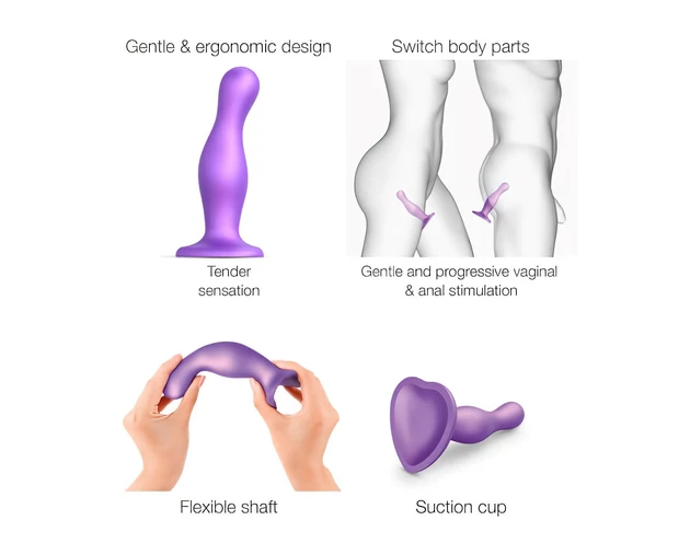 Strap-on-me Curvy S - hullámos, tapadókorongos dildó (lila)