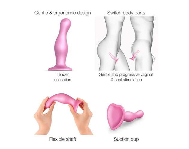 Strap-on-me Curvy M - hullámos, tapadókorongos dildó (pink)