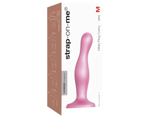 Strap-on-me Curvy M - hullámos, tapadókorongos dildó (pink)