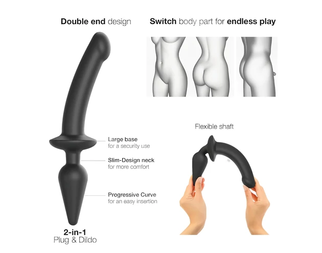 Strap-on-me Swith Semi-Realistic S - 2in1 szilikon dildó (fekete)
