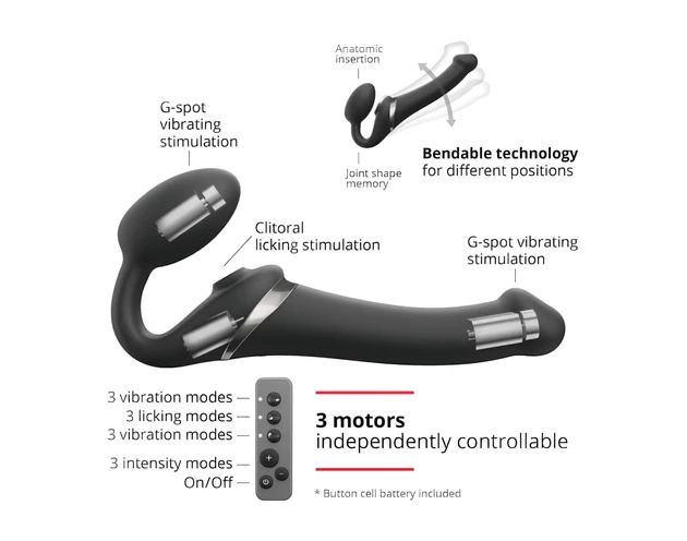 Strap-on-me S - felcsatolható, léghullámos vibrátor - (fekete)