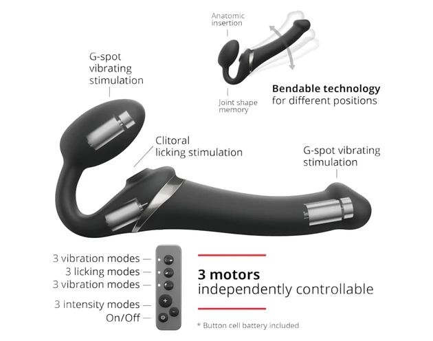 Strap-on-me M – léghullámos felcsatolható vibrátor (fekete)