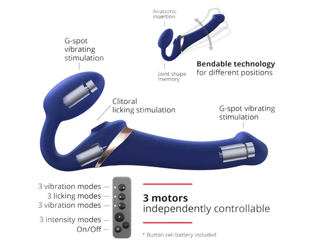 Strap-on-me M - felcsatolható, léghullámos vibrátor (kék)