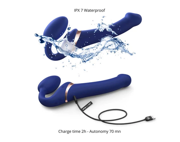Strap-on-me M - felcsatolható, léghullámos vibrátor (kék)