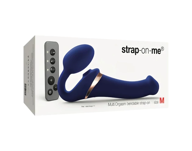 Strap-on-me M - felcsatolható, léghullámos vibrátor (kék)