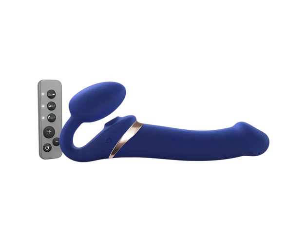 Strap-on-me L - felcsatolható, léghullámos vibrátor - nagy (kék)