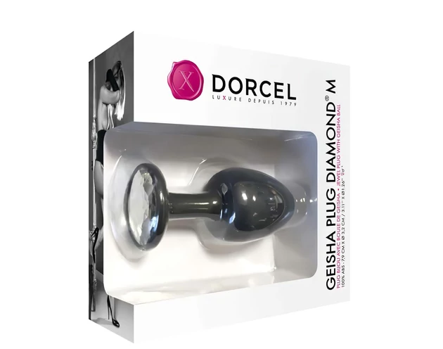 Dorcel Geisha Plug Diamond M - fehér köves anál plug (fekete)