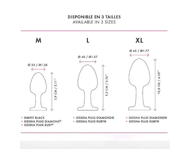 Dorcel Geisha Plug Ruby M - pink köves anál plug (fekete)