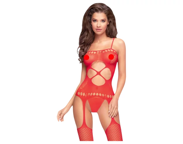 Penthouse Hot Nightfall - hullámos, nyitott necc szett (piros)