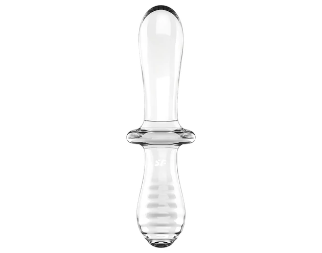 Satisfyer Double Crystal - kétvégű üveg dildó (átlátszó)