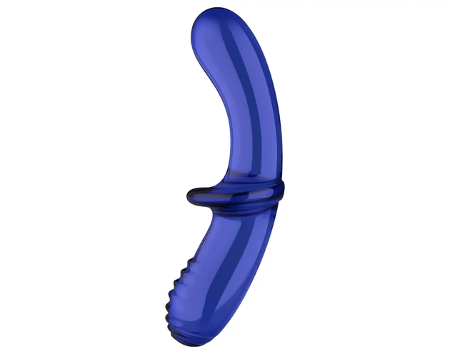 Satisfyer Double Crystal - kétvégű üveg dildó (kék)