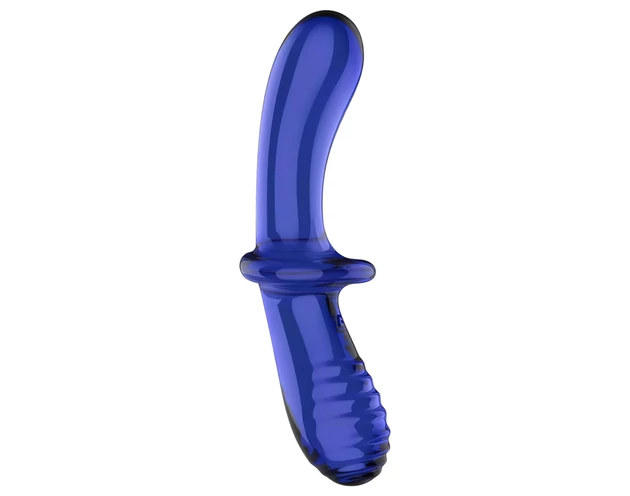 Satisfyer Double Crystal - kétvégű üveg dildó (kék)