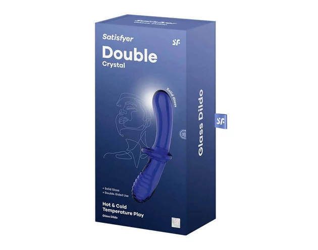 Satisfyer Double Crystal - kétvégű üveg dildó (kék)