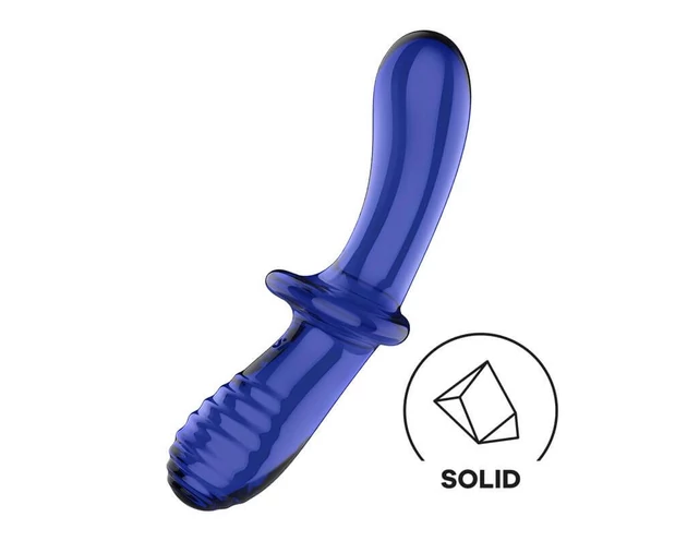 Satisfyer Double Crystal - kétvégű üveg dildó (kék)